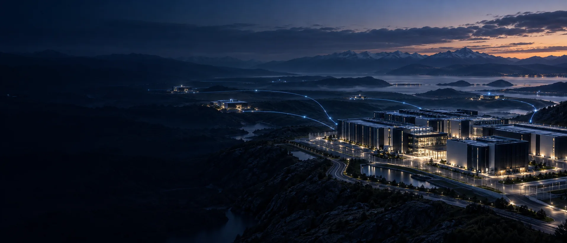 A distributed network of secure compute facilities connected across a landscape
