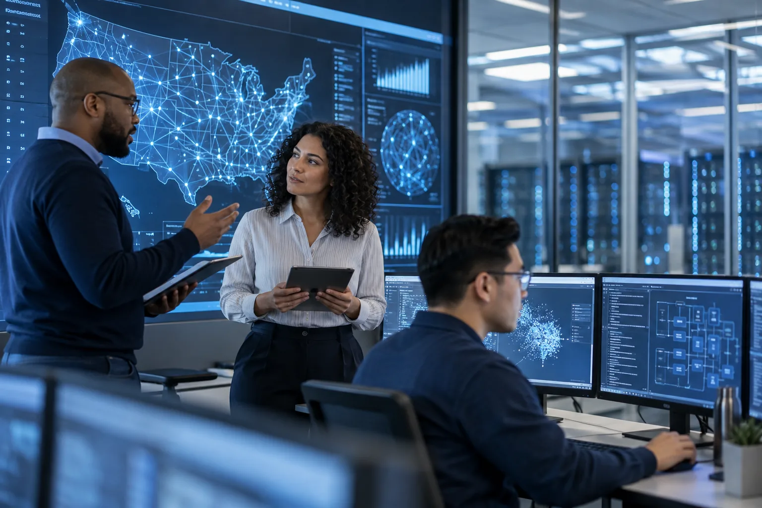 A public-sector technology team working in a secure operations center